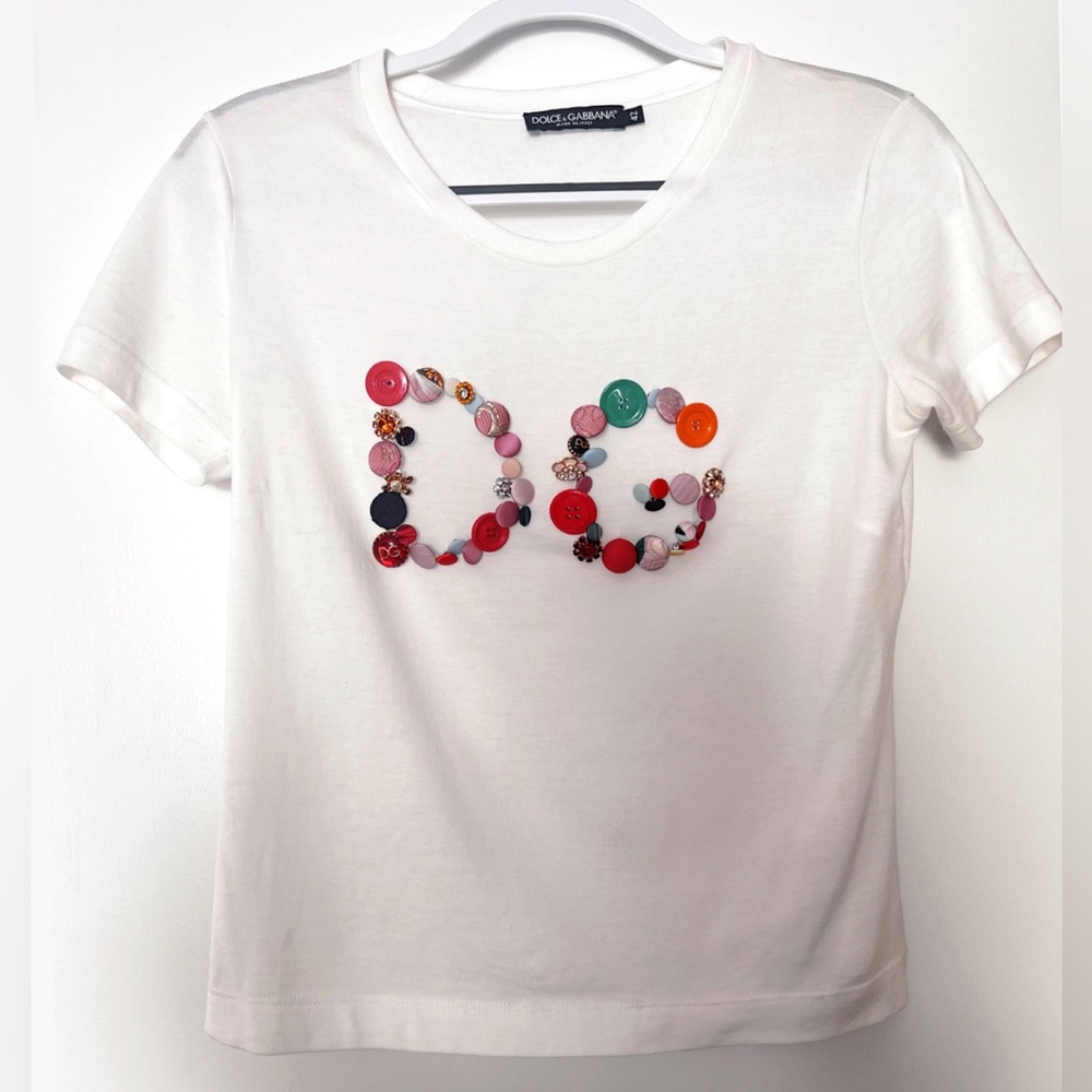 Dolce & Gabbana Embellished Button Cotton T-Shirt